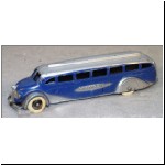 Greyhound Bus (with baseplate, solid rubber wheels with chromed hubs) (photo by Lloyd Ralston Gallery Auctions) Greyhound Bus (with baseplate, solid rubber wheels with chromed hubs) (photo by Lloyd Ralston Gallery Auctions)